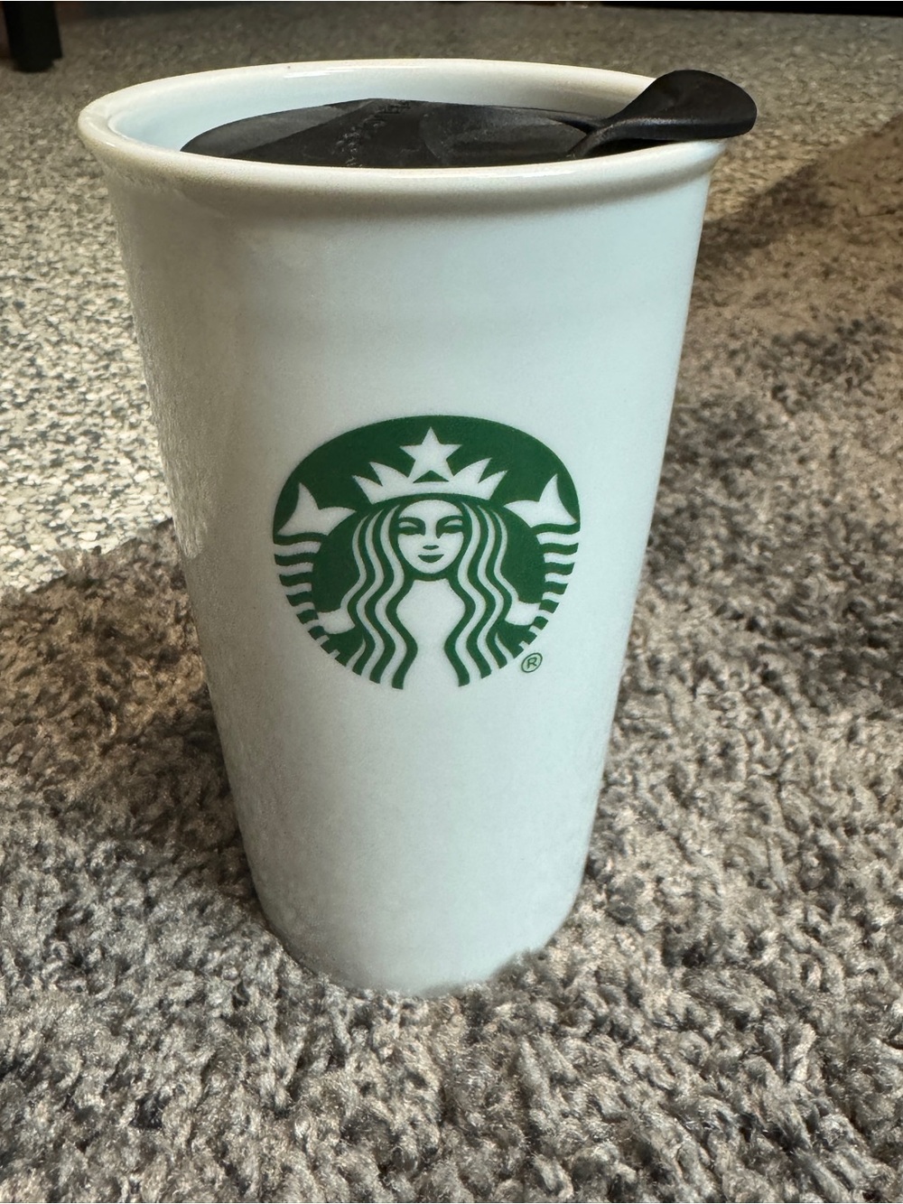 Starbucks White Cup with Green Logo and Black Lid 10 ounces